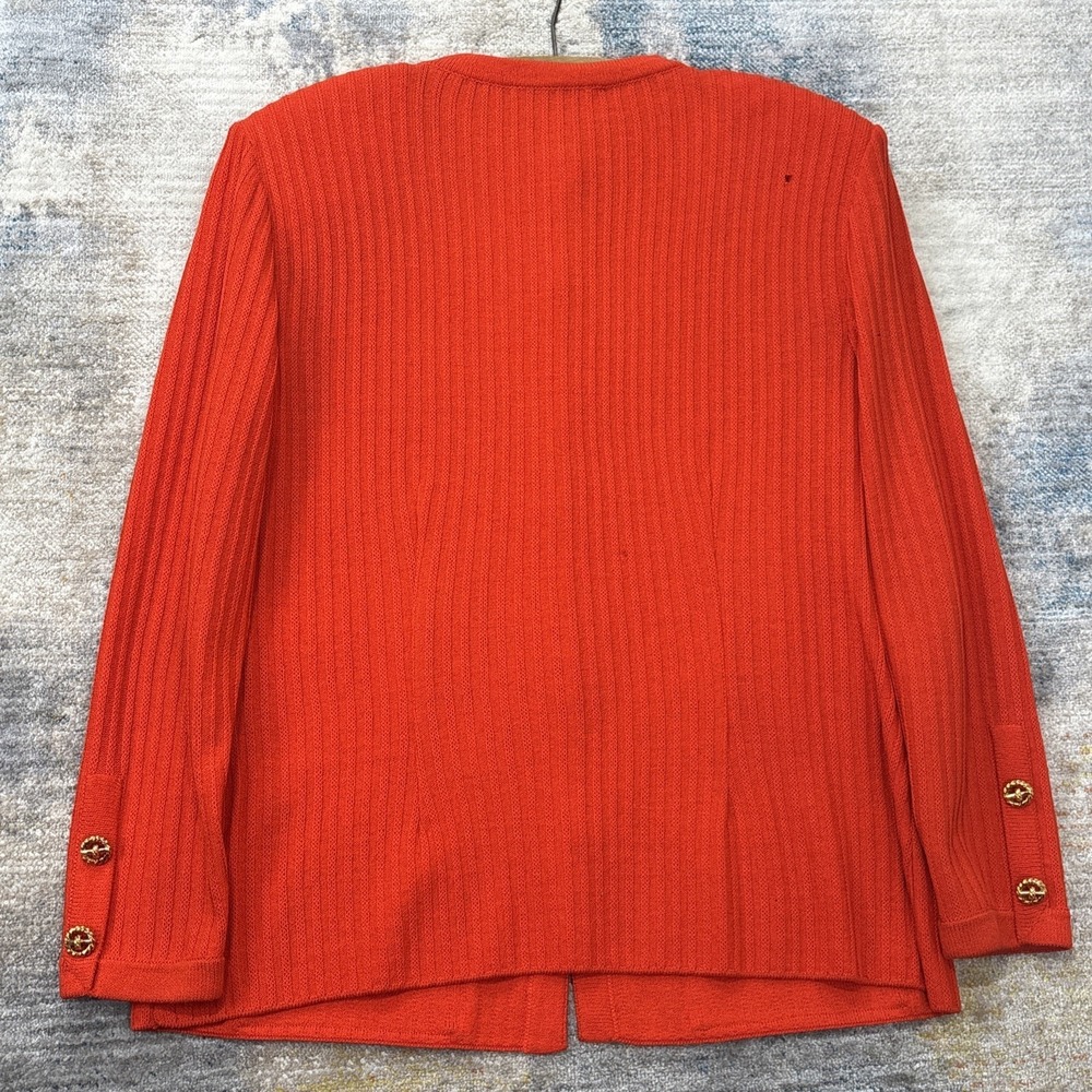 St. John Collection By Marie Gray Orange Knit Jacket Blazer Gold Buttons Luxe - Picture 10 of 13